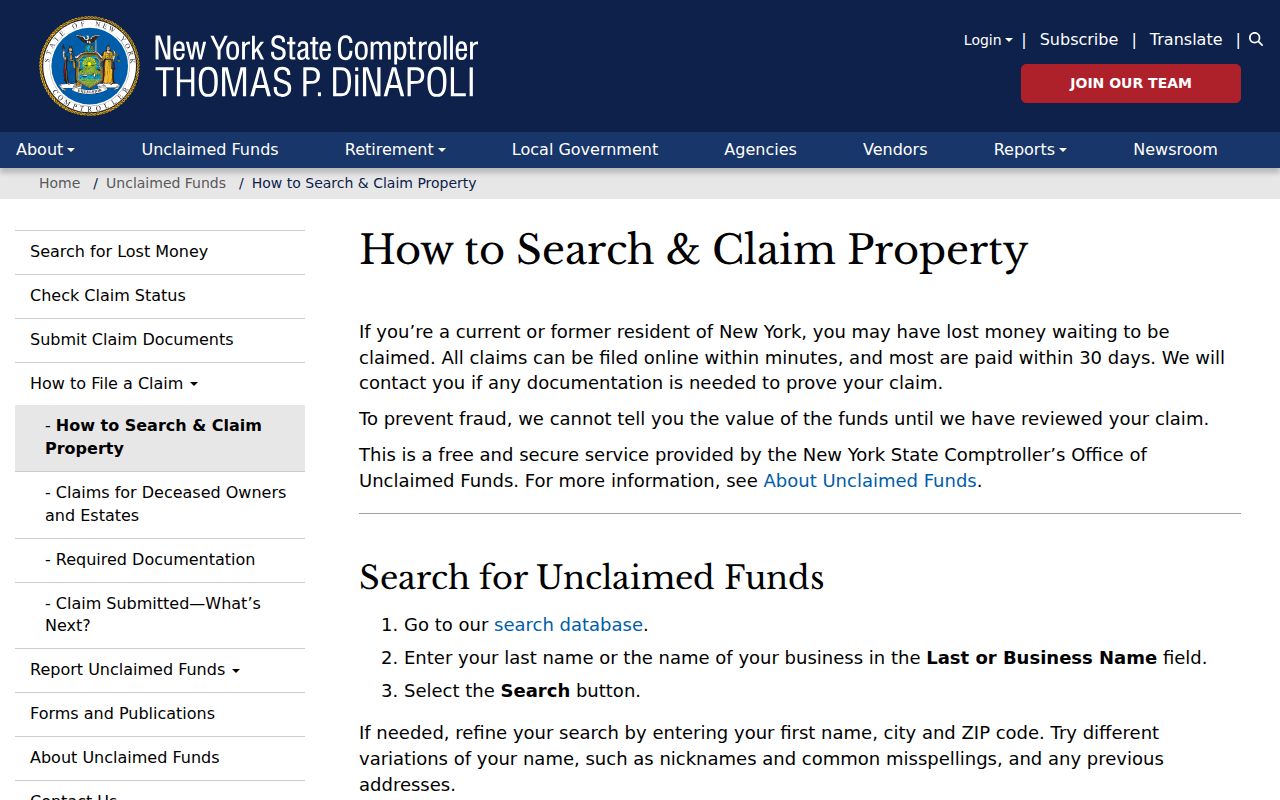North Hempstead residents directory New York unclaimed funds search