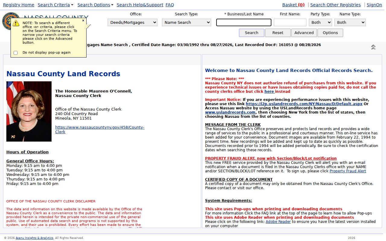 North Hempstead previous residents Nassau Official Records Search deed index